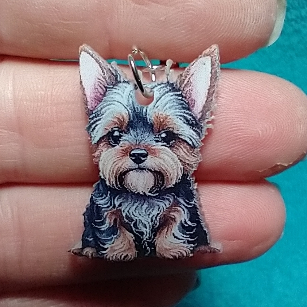 Cute Yorkie dog wire dangle earrings black brown